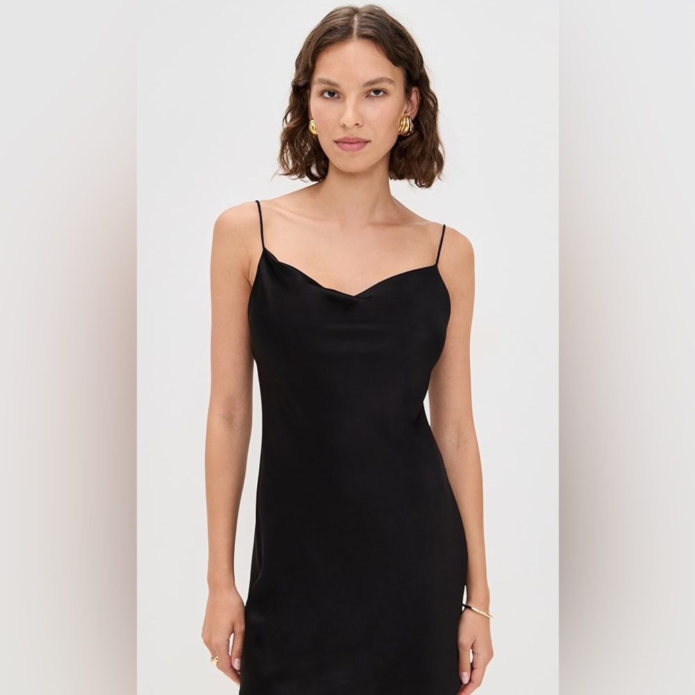 Iris Sleek Black Midi Slip Dress, Size Large, Adjustable Straps